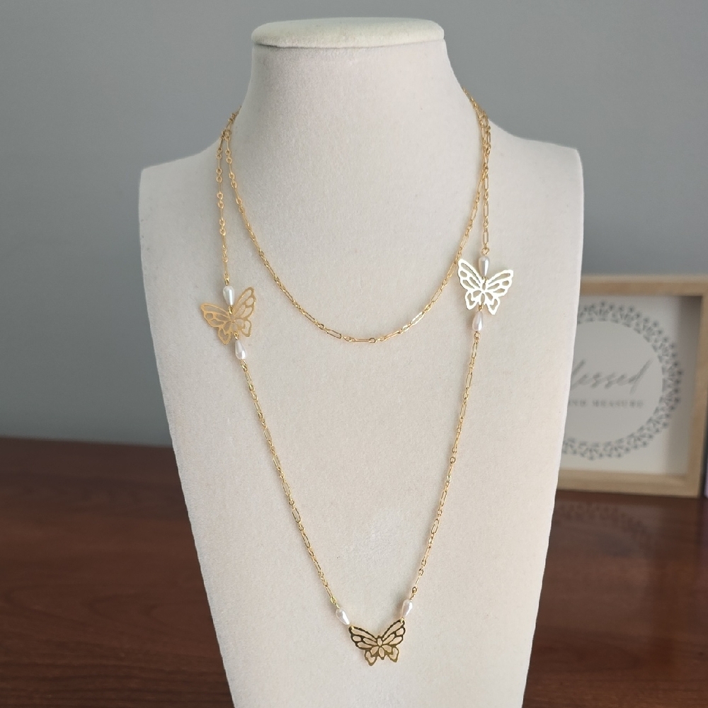 Elegant Goldtone Butterfly Pendant Dainty Chain Necklace